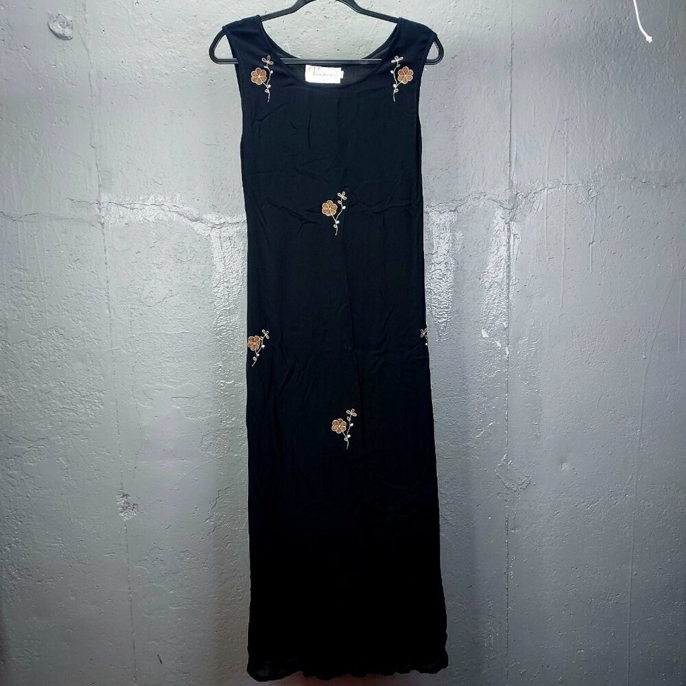 Vintage Maxi Dress Lrg Variations Sheath Embroidery Flower Sheer Lined  Y2K 90's - Picture 2 of 14